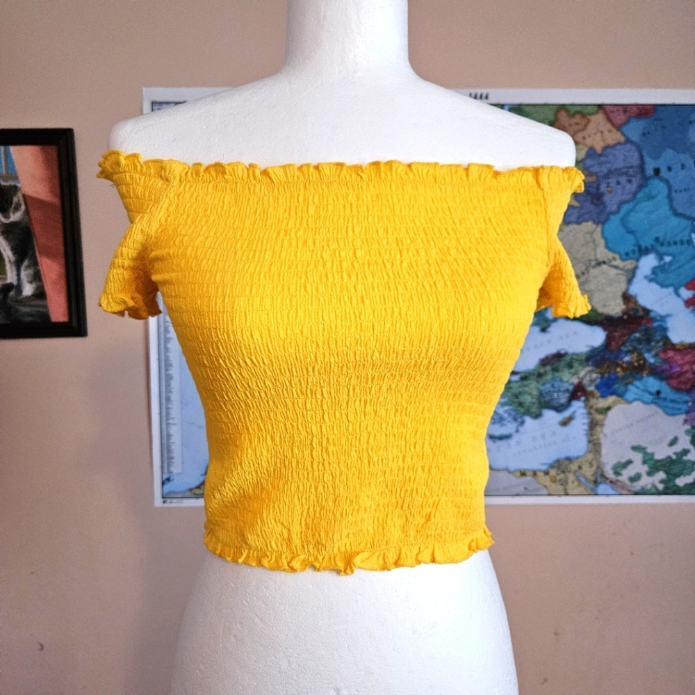 Smocked Off The Shoulder Crop Top